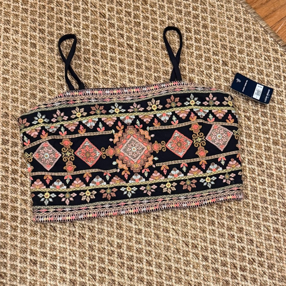 Lucky Brand Woven Textured Fabric Crop Top NWT